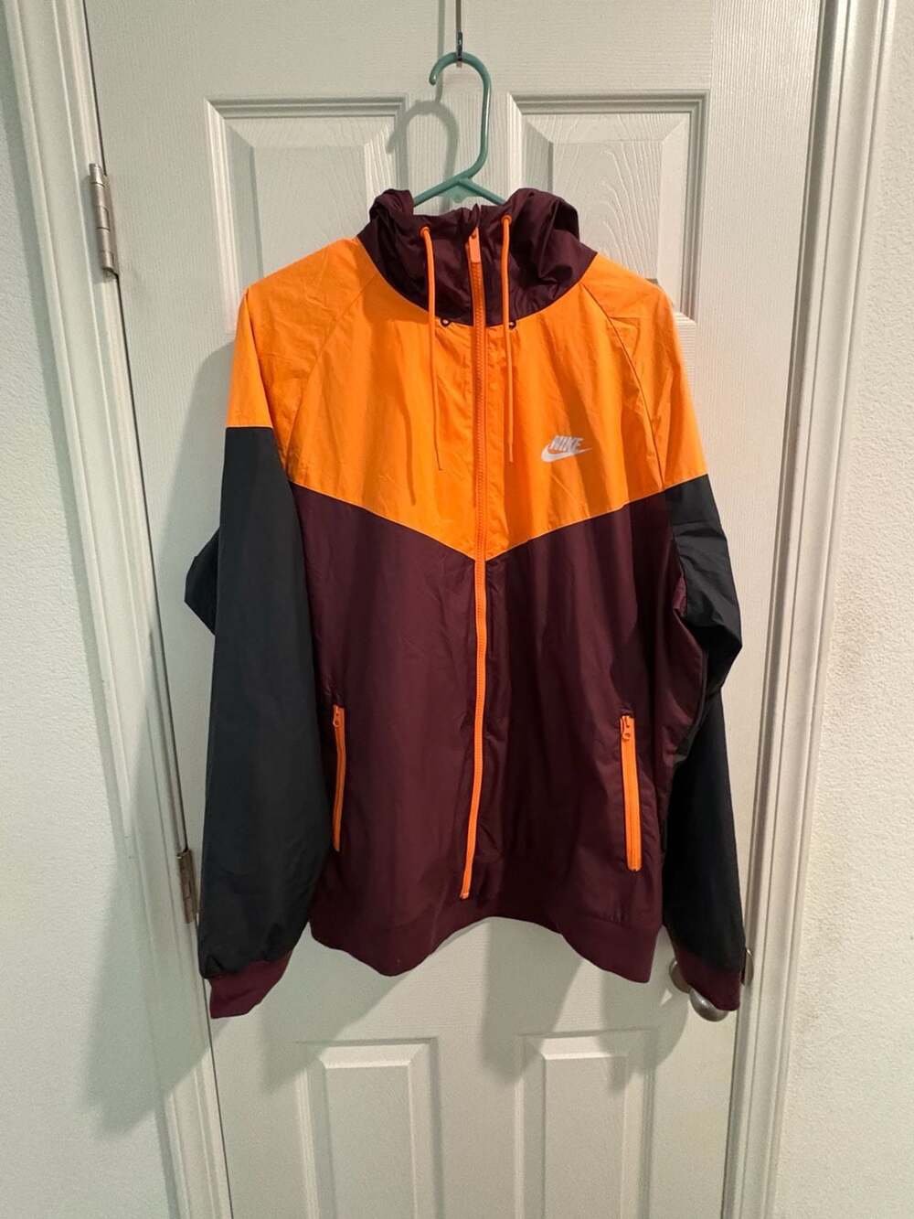 Nike Sportswear Colorblock Windrunner Hooded Jacket Orange Maroon Black